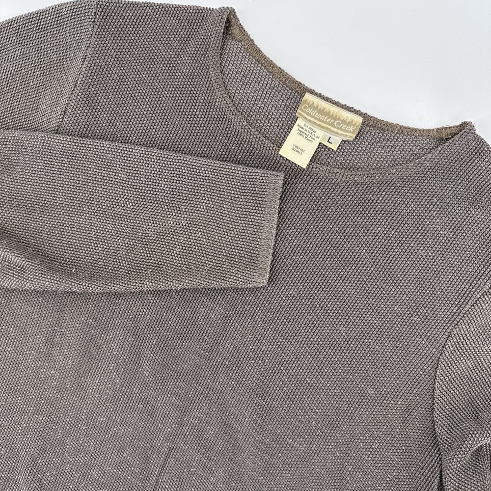 Coldwater Creek Womans LRG Long Sleeve Gray Ribbed Waffle Knit Pull Over Sweater
